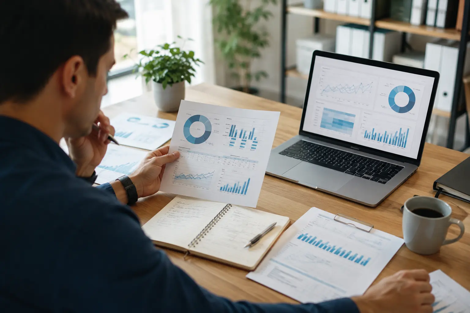 Business process automation consultant reviewing a workflow diagram on a laptop