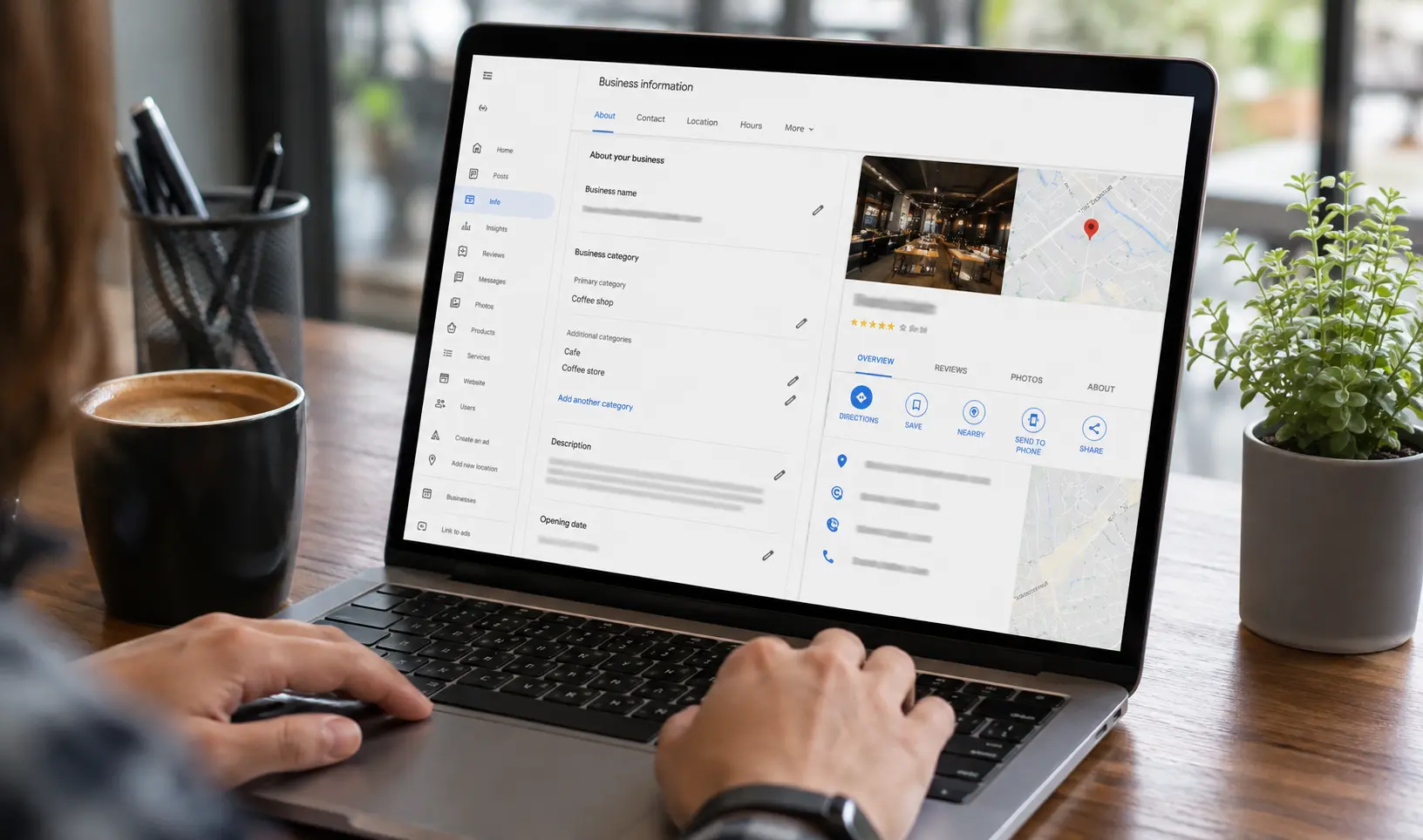 Business owner selecting Google Business Profile categories on a laptop dashboard